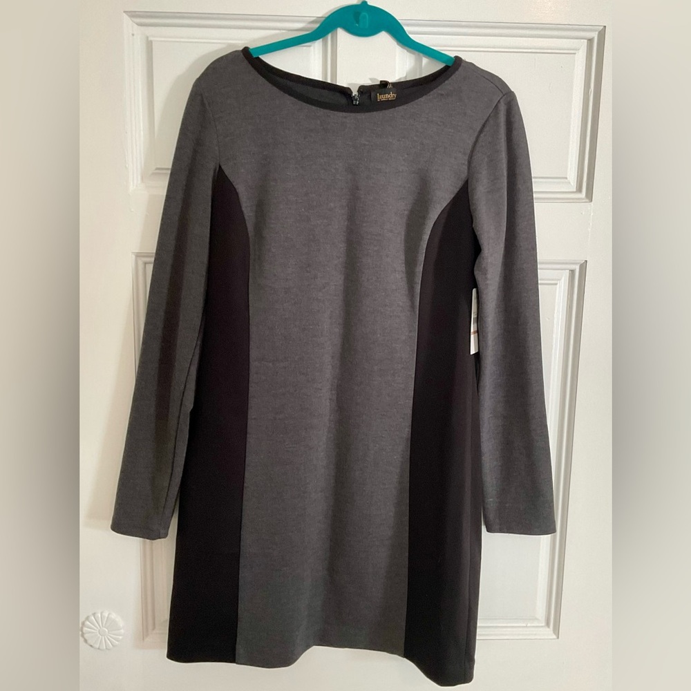 Laundry By Shelli Segal Charcoal and Black Long Sleeve Dress